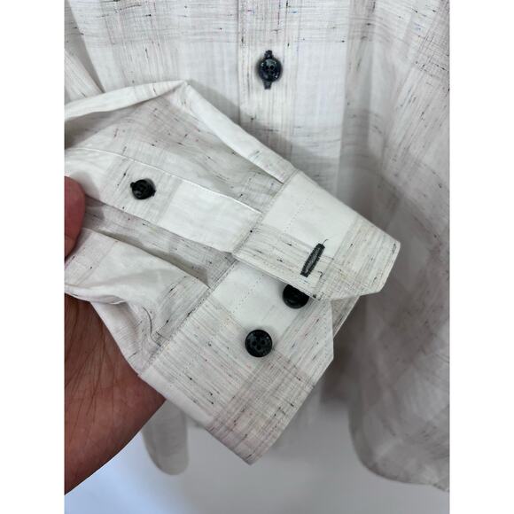 Jared Lang XL White Gray Plaid Button Up Shirt with Multicolor Flecks - Picture 6 of 6